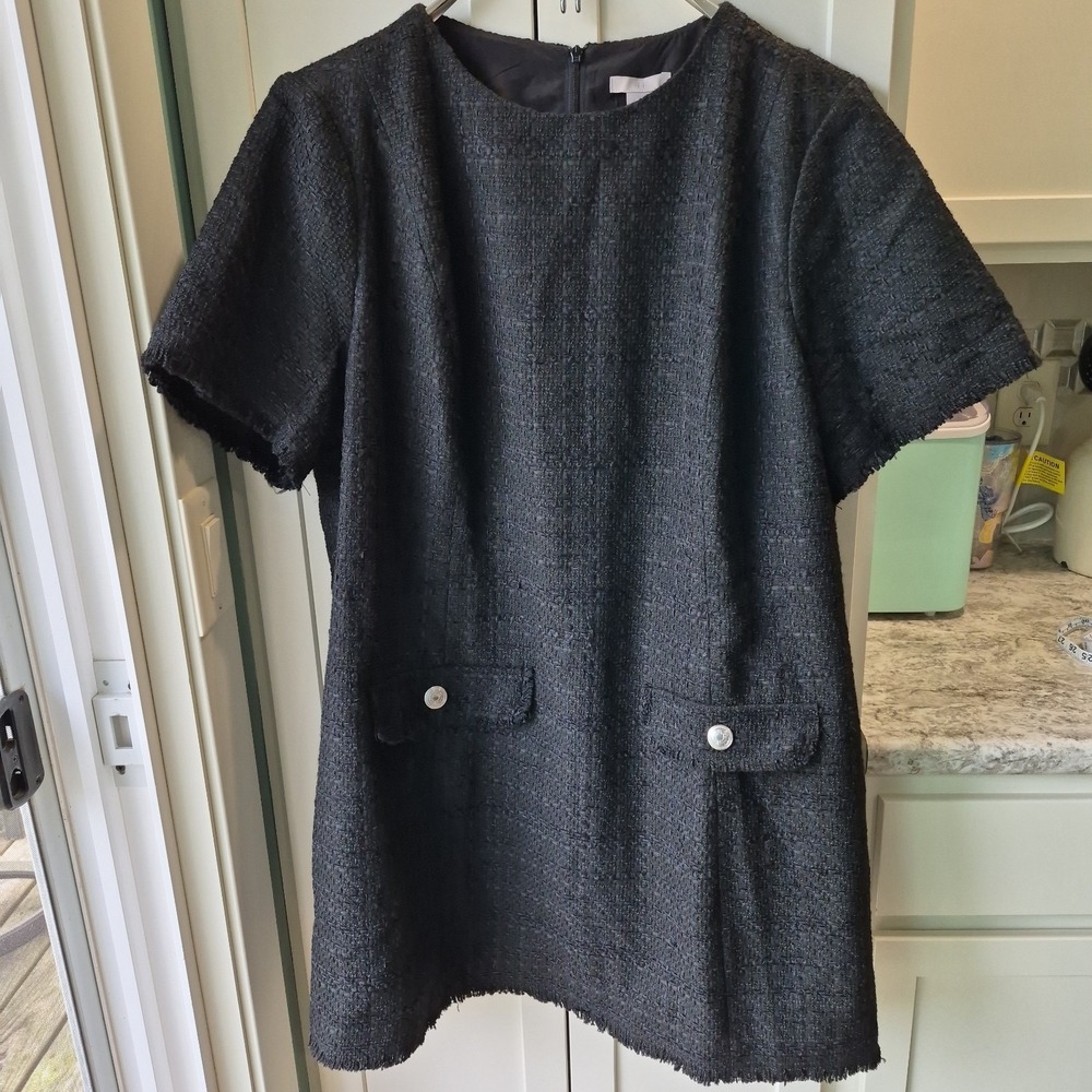 H&M Women's Dress Sz XXL Boucle Blend Tweed Short Slim Fit Black Frayed